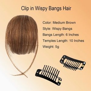 Clip in Wispy Bangs, Medium Brown 6”